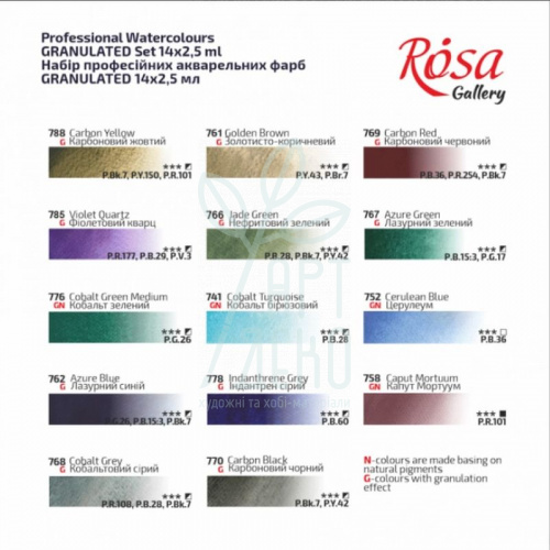 Набір акварельних фарб GRANULATION, 12х10 мл, ROSA Gallery