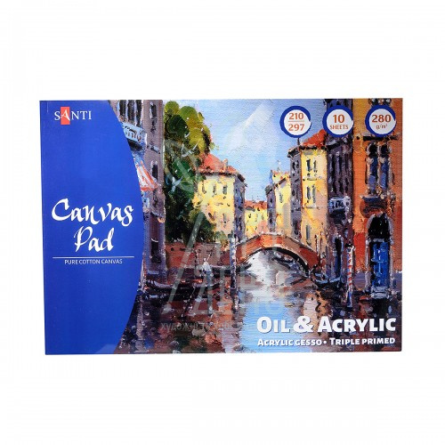 Альбом для олії та акрилу Canvas Pad, бавовна, А4 (21х29,7 см), 280 г/м2, 10 л., Santi