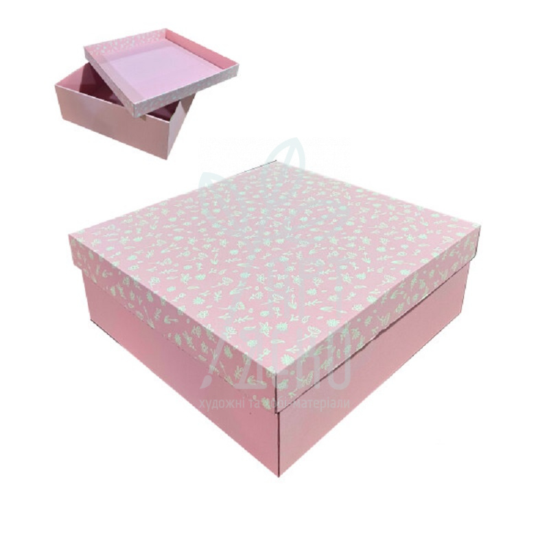 Коробка подарункова, гофрокартон "Квіти", 40х40х15 см, рожева, Україна