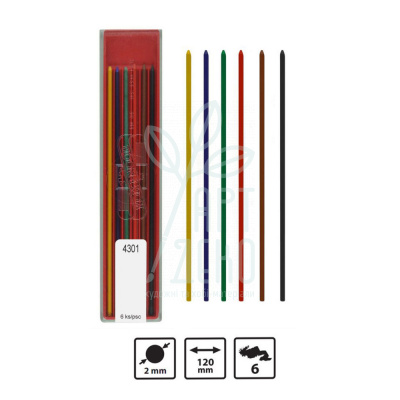 Грифелі для механічного олівця, кольорові, 2 мм, 6 шт., KOH-I-NOOR