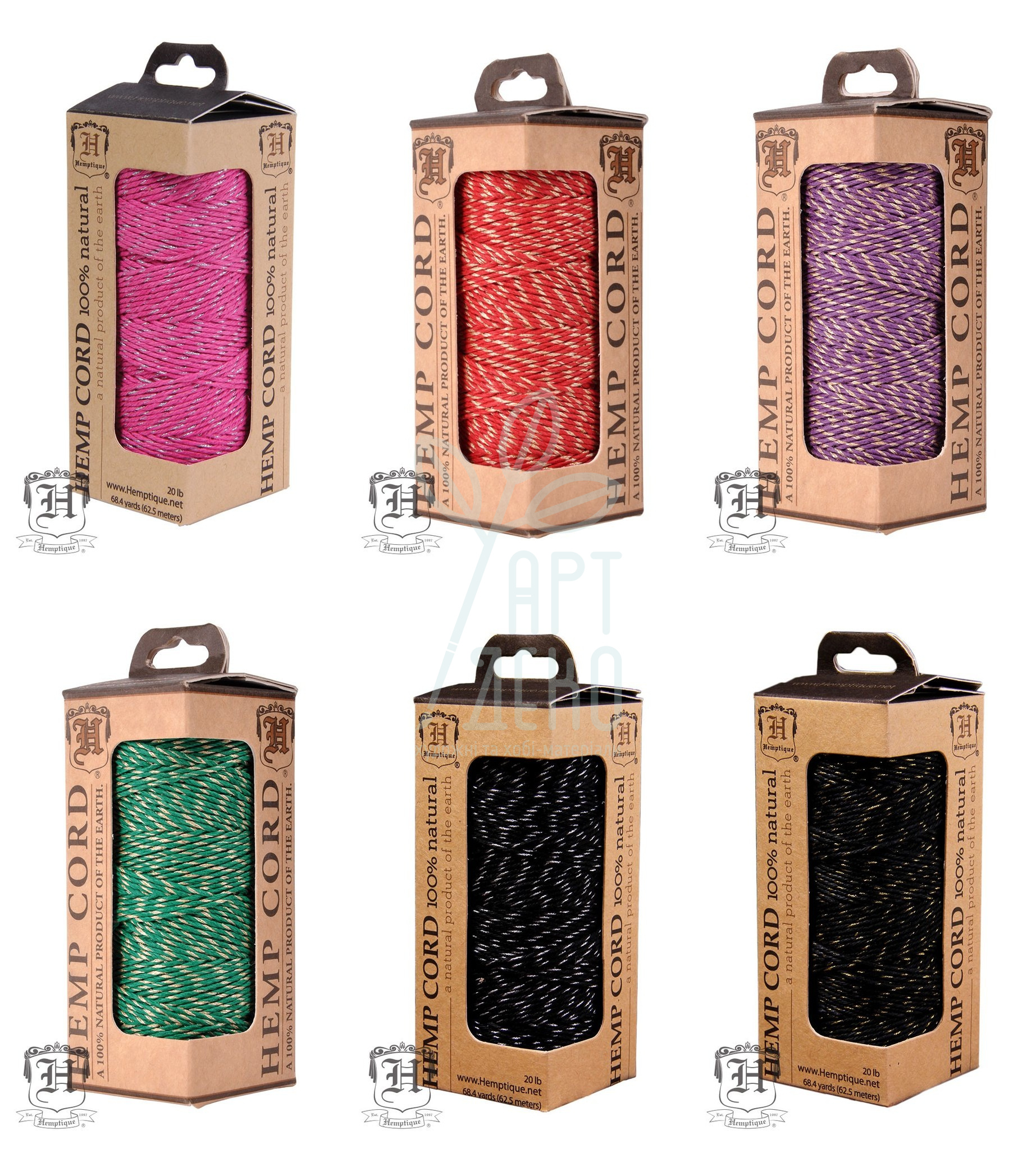 Шнур з металізованою ниткою Metallic Hemp Cord #20, 62,5 м/1 мм, Hemptique