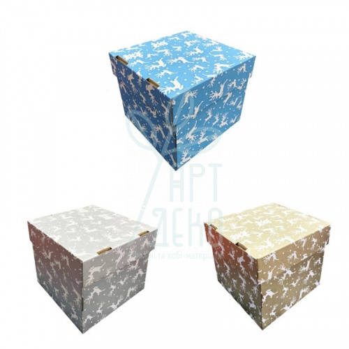 Коробка подарункова, гофрокартон "Олені", 19х19х17 см, Україна