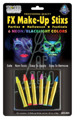 Набір олівців для аквагриму Regular Makeup Sticks/Blacklight Colours 6 шт., Wolfe
