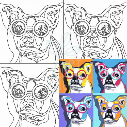 Полотно на картоні з контуром "Pop Art Dog", 30х30 см, бавовна, акрил, ROSA Start