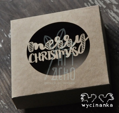 Коробка декоративна, крафткартон, з віконечком "Merry Christmas", 10x10x3 см, Wycinanka