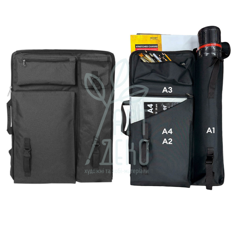 Сумка-наплічник для художника, тканинна, А2 (50х66 см), чорна, Monet