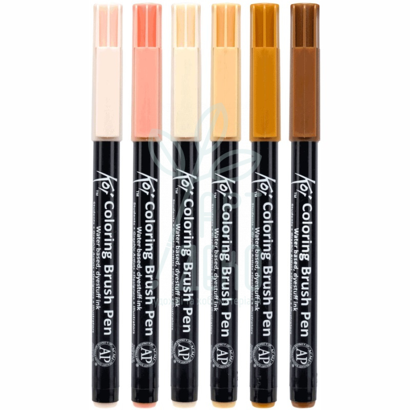 Набір маркерів-пензлів акварельних KOI Coloring Brush Pen, Portrait, 6 кол., Sakura