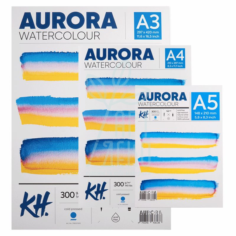 Альбом для акварелі Aurora Watercolour Cold Press, середнє зерно, 300 г/м2, 12 л., KUNST & HOBI