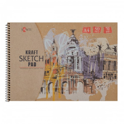 Альбом для скетчів Sketch Pad, спіраль, крафтовий папір, А4 (21х29,7 см), 70 г/м2, 50 л., Santi