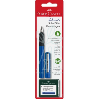 Ручка-перо School, синя, + 6 картриджів, Faber-Castell