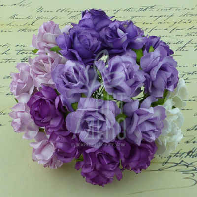 Квіти паперові Троянда Wild Rose, біло-фіолетові тони, 3 см, 5 шт., Тайланд