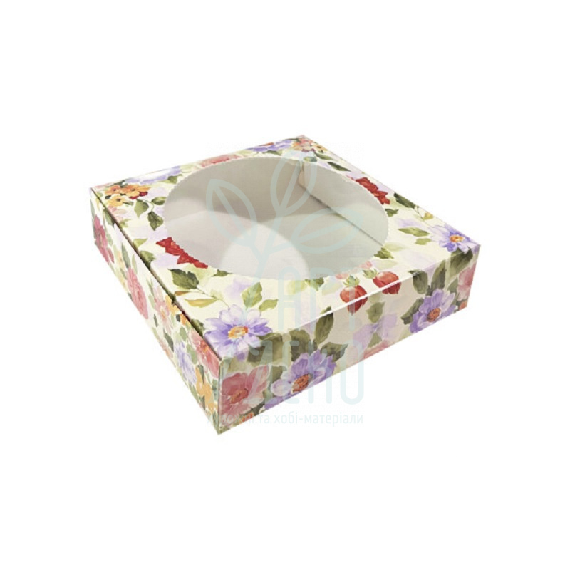Коробка подарункова з віконцем "Квіти", 20х20х5 см, Україна