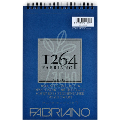 Альбом для рисунку 1264, спіраль, чорний папір, А5 (14,8х21 см), 200 г/м2, 20 л., Fabriano Альбом для рисунку 1264, спіраль, чорний папір, А5 (14,8х21 см), 200 г/м2, 20 л., Fabriano
