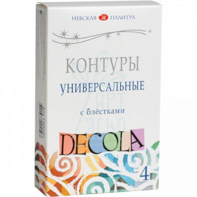 Набір контурів універсальних з блискітками, 4 кольори, 18 мл, Decola