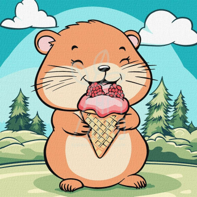 Набір для розпису за номерами "Літо. Хомячок з морозивом", 25х25 см, Ідейка