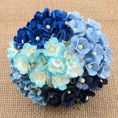 Квіти паперові Гортензія, сині тони, 1,5 см, 20 шт., Тайланд