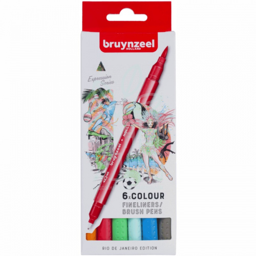 Набір лайнерів-пензлів BRUSHPEN Rio, двосторонні, 6 кол., Bruynzeel