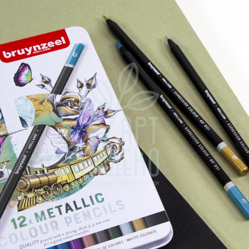 Набір олівців кольорових EXPRESSION METALLIC, в металевій коробці, 12 шт, Bruynzeel