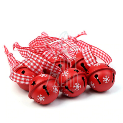 Різдвяні бубенці із стрічкою, червоні, 3 см, Китай