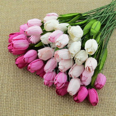Квіти паперові Тюльпан з листочками, біло-рожеві тони, 1,2 см, 10 шт., Тайланд