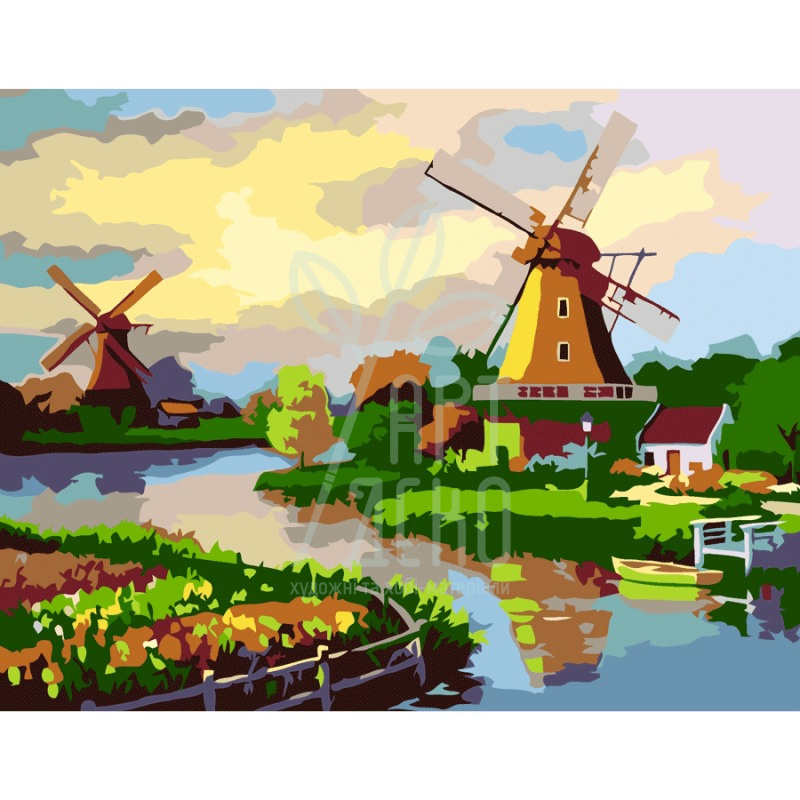 Набір для розпису за номерами "Млин біля річки", 35х45 см, ROSA START