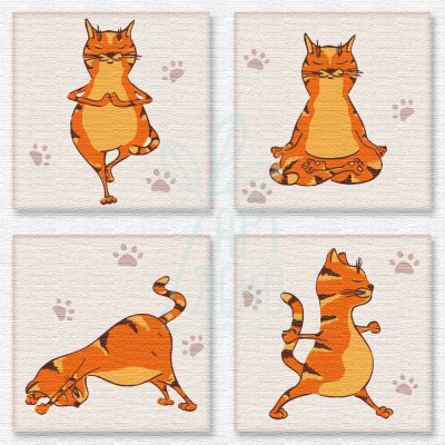 Набір для розпису за номерами Поліптих "Yoga cat", 18х18 см, 4 шт., Ідейка