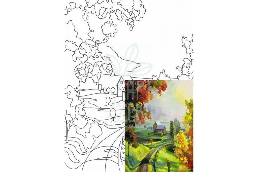 Полотно на картоні з контуром Пейзаж №21, 30х40 см, бавовна, акрил, ROSA Start