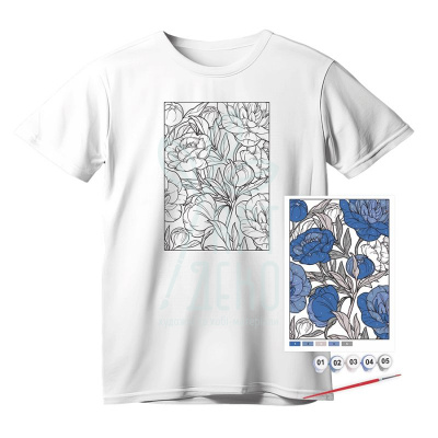 Набір футболка-розмальовка "Сині півонії", бавовна 100%, розмір S, ROSA Talent