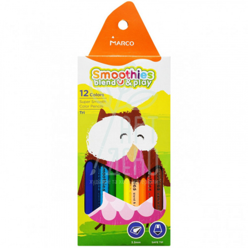 Набір олівців кольорових Smoothies b&p, суперм'які, трикутні, 12 кол., Marco
