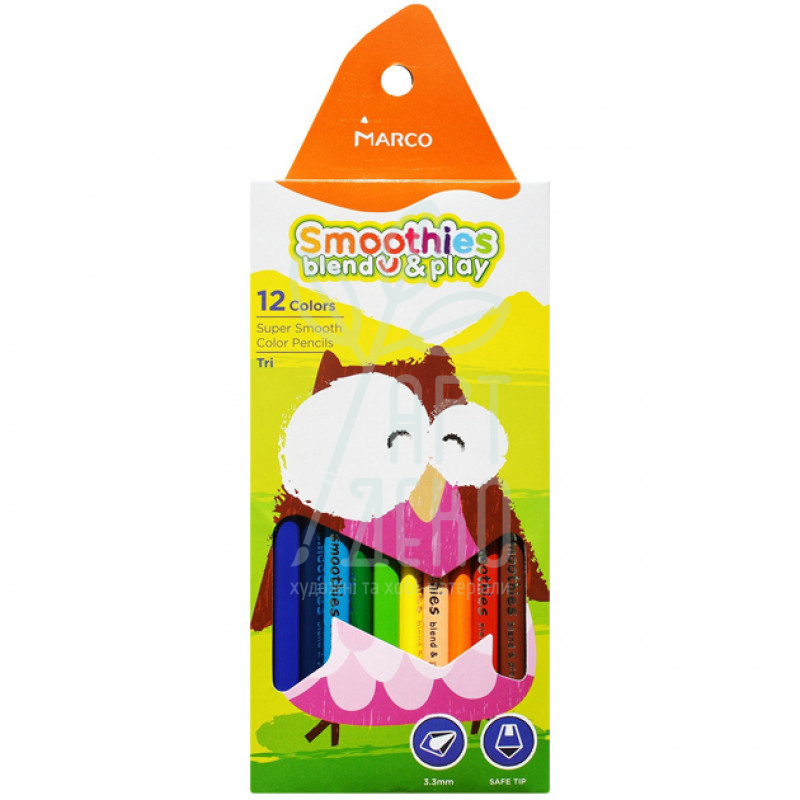 Набір олівців кольорових Smoothies b&p, суперм'які, тригранні, 12 шт, Marco