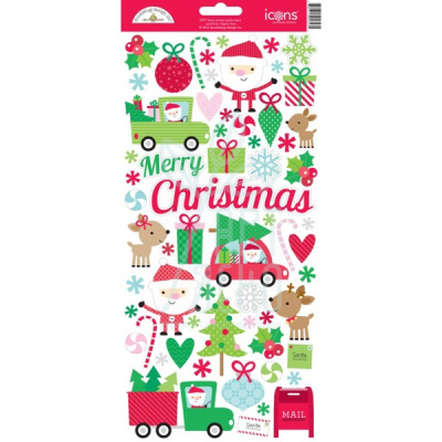 Лист наклейок Нere comes santa claus icons sticker, Doodlebug