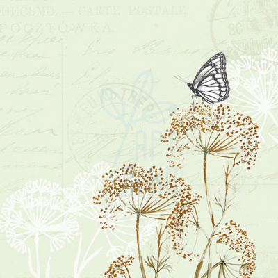 Серветка для декупажу "Метелик на гілці", 33x33 см, 18,5 г/м2, Ambiente