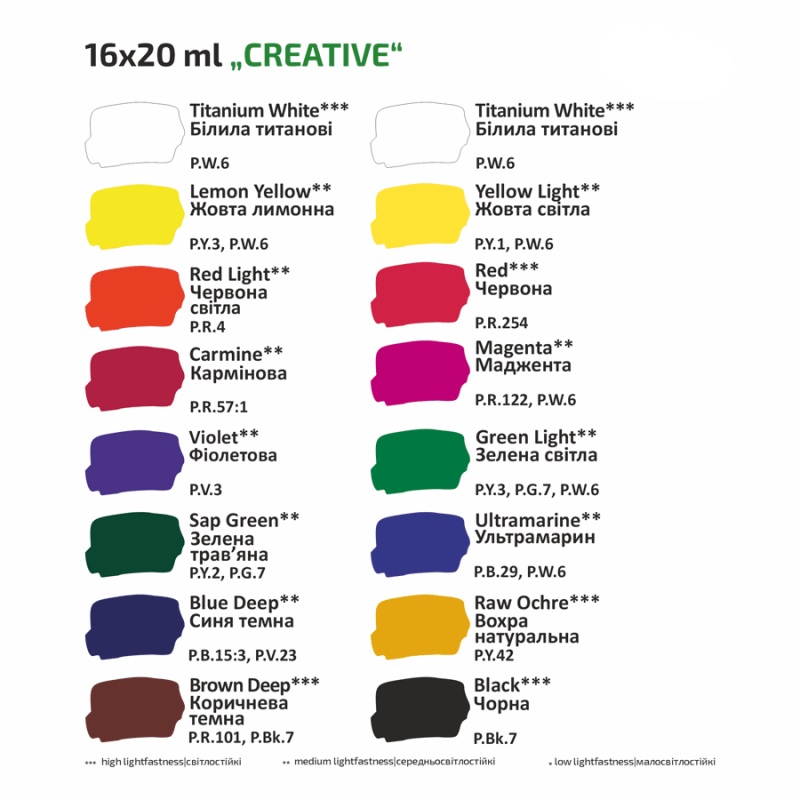 Набір гуашевих фарб Studio "Creative", 16х20 мл, ROSA