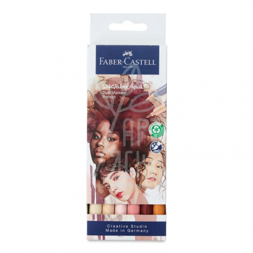 Набір маркерів двосторонніх Portrait Aqua, 6 шт, Faber-Castell