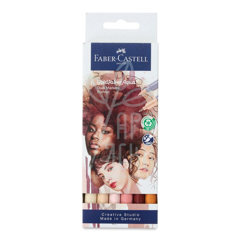 Набір маркерів двосторонніх Portrait Aqua, 6 шт, Faber-Castell