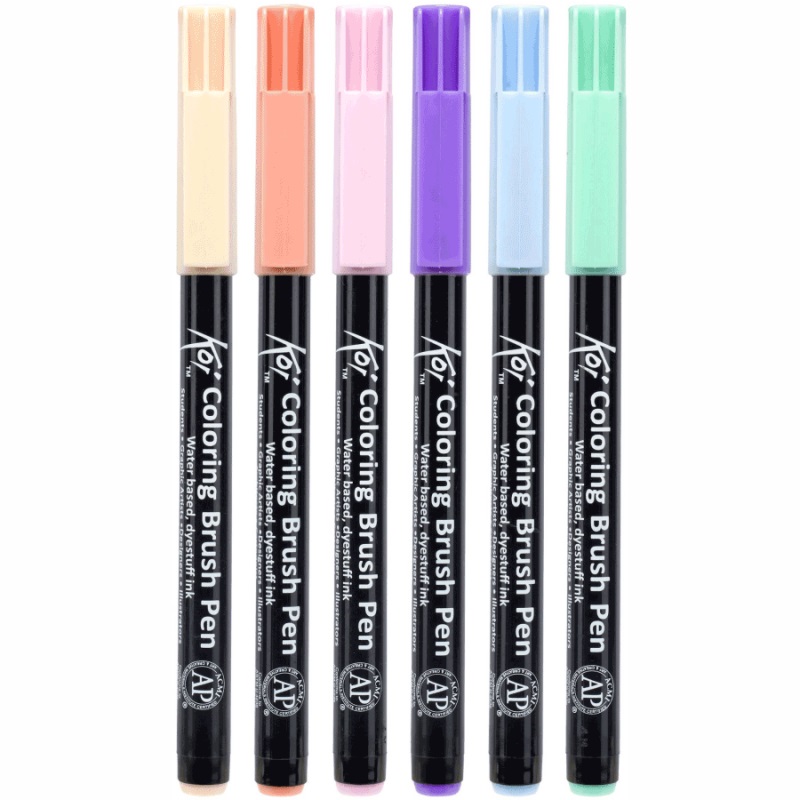 Набір маркерів-пензлів акварельних KOI Coloring Brush Pen, Sweets, 6 кол., Sakura
