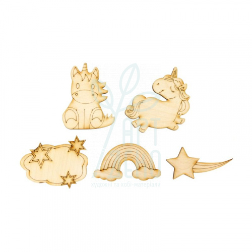 Набір заготовок для декорування "Єдинороги ", фанера, 5 шт., Україна