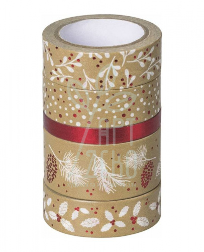 Набір стрічок паперових самоклеючих "Крафтова", червона/біла, 5 шт, Heyda