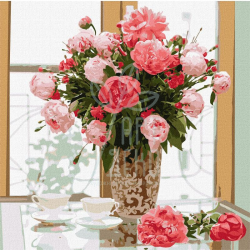 Набір для розпису за номерами Букети "Улюблені рожеві півонії", 50х50 см, Ідейка