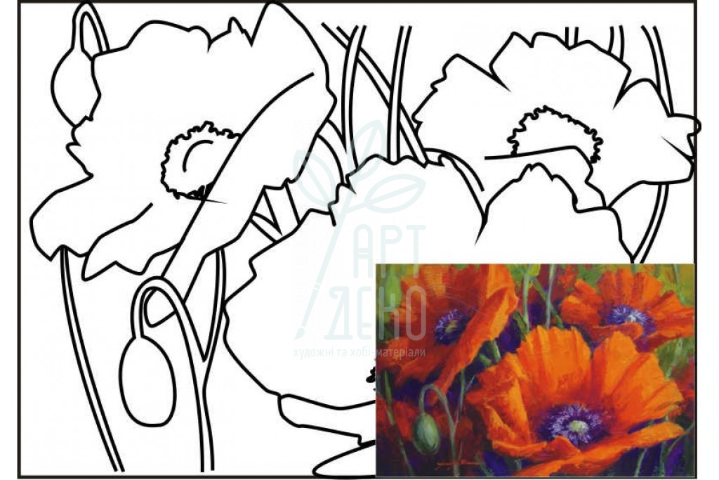 Полотно на картоні з контуром Пейзаж №1, 30х40 см, бавовна, акрил, ROSA Start