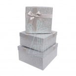 Коробка подарункова глітерна з бантом, срібна, Україна