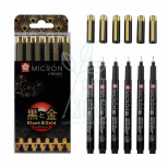 Набір лайнерів Pigma Micron Black&Gold, чорні, 6 шт, Sakura