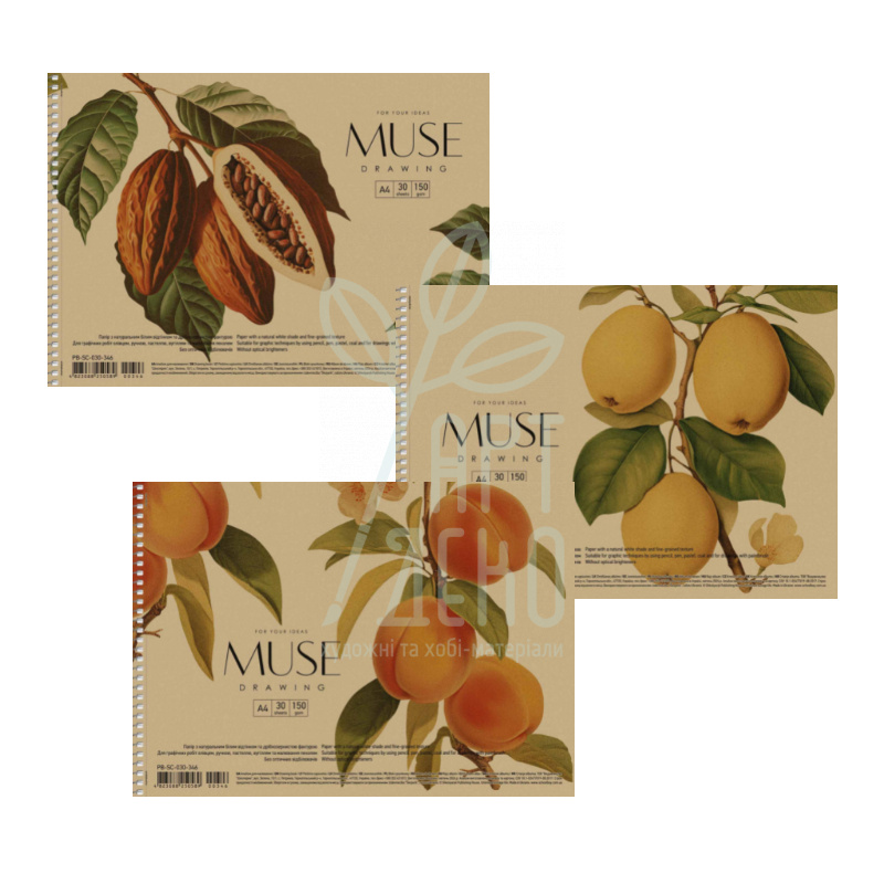 Альбом для малювання MUSE, спіраль, А4 (21х29,7 см), 150 г/м2, 30 л, Школярик