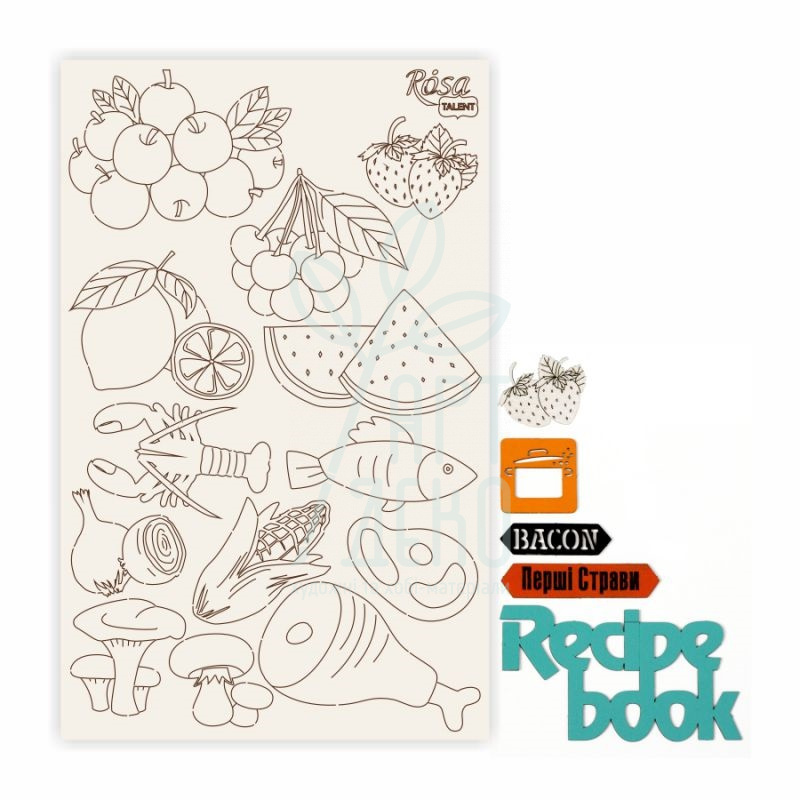 Набір чипбордів для скрапбукінгу "Recipe book 4", білий картон, 12,6х20 см, ROSA Talent