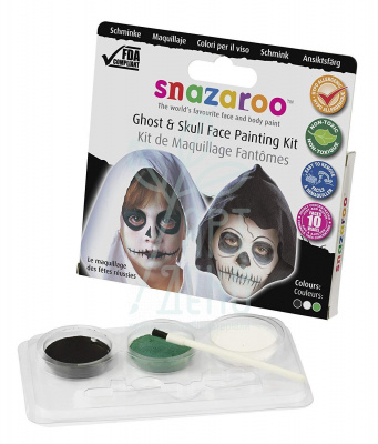 Набір фарб для гриму Ghost & skull, 3 кольори по 2 мл, + пензлик, Snazaroo