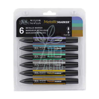 Набір маркерів перманентних двосторонніх Promarker Metallic, 6 шт., Winsor & Newton Набір маркерів перманентних двосторонніх Promarker Metallic, 6 шт., Winsor & Newton