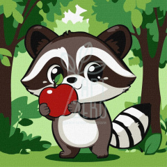 Набір для розпису за номерами "Милий єнот з яблучком", 30х30 см, Ідейка