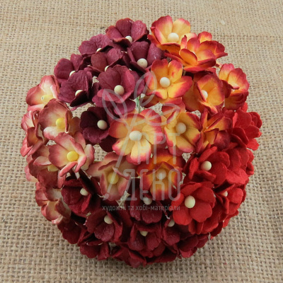 Квіти паперові Гортензія, червоні тони, 1,5 см, 20 шт., Тайланд