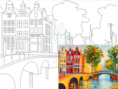 Полотно на картоні з контуром, "Амстердам", 30х40 см, бавовна, акрил, ROSA Start