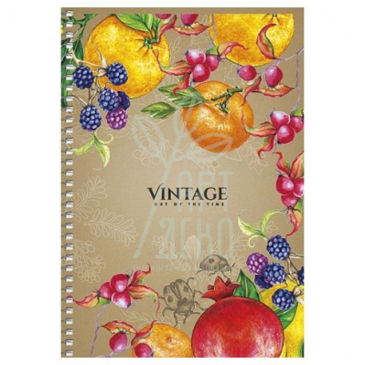 Блокнот Vintage, спіраль, А5 (14,8х21 см), крафт картон, клітинка, 96 л., Школярик